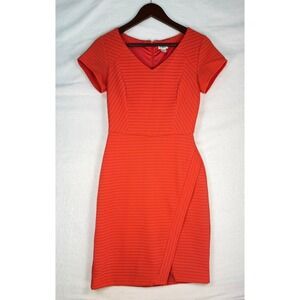 Cato Sheath Dress Womens 6 Red Excellent Textured V-Neck Short Sleeve Tulip Hem